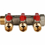 Коллектор STOUT c кранами 3/4" 3 выхода 1/2' (красные ручки) 